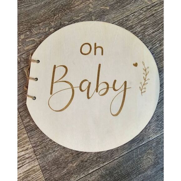 Oh Baby Wooden Round Baby Shower Guest Book, Advice, Keepsake NEW - Picture 1 of 8